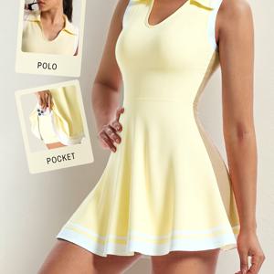 TEMU 여성용 퀵드라이 통기성 2피스 세트: 민소매 드레스 + 엉덩이 리프팅 미끄럼방지 포켓 반바지, 출퇴근 및 아웃도어 운동복