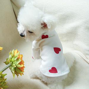 TEMU 하트 테마 베이스 셔츠 - 흰색 강아지 옷, 행복한 애완 동물 용품, 다리 두 개 있는 소형견 의상