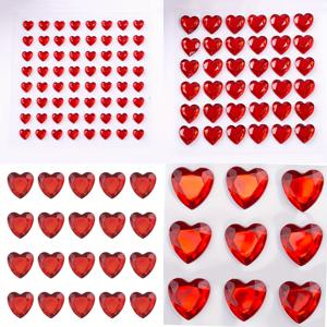 TEMU 129개/4장/세트 반짝이는 아크릴 하트 모양 스티커 - 자가 접착 보석 스티커, 라인스톤 스티커, 공예 장식, 네일 아트, 바디 메이크업