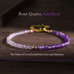 TEMU 여성용 핸드메이드 로즈 쿼츠 & 자수정 비즈 팔찌 1개 – 로맨틱 핑크 & 퍼플 쿼츠 아티산 주얼리
