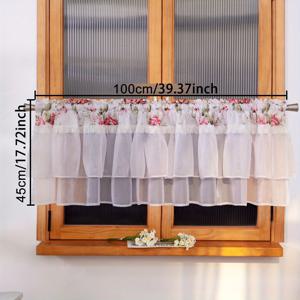 TEMU 커피 숏 커튼, 1개, 100x45cm/140x45cm 사이즈, 로드 포켓 걸이, 더블 레이어 튤 커튼, 파티션 커튼, 주방 커튼, 상단 자수 레이스 프린팅, 주방, 거실, 파티션 등 다양한 공간에 적합