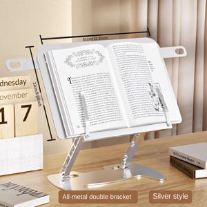 TEMU 조절 가능한 높이 풀 메탈 북스탠드 - 인체공학적 페이지 홀더 & 책상 클램프 포함, 튼튼한 독서대 (홈오피스, 스터디, 침대용) - 공간 절약형 다기능 도서 정리대 (조립 불필요)