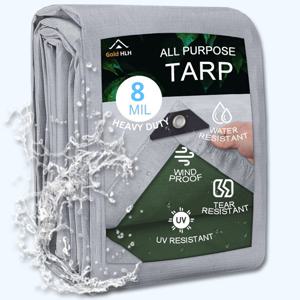 TEMU 실버/그린-8밀 헤비듀티 방수 대형 타프 커버 플라스틱 폴리 타포린 두꺼운 다목적 야외 타프, 농장, 정원, 마당, 차/보트, 수영장, 캠핑용