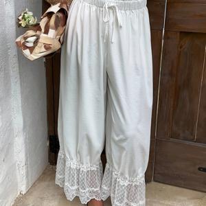 TEMU 여성용 와이드 레그 팬츠 - 빈티지 레이스 & 자수 하렘 팬츠, 루즈핏 트라우저, 여행 및 캐주얼 웨어 (세탁기 사용 가능)