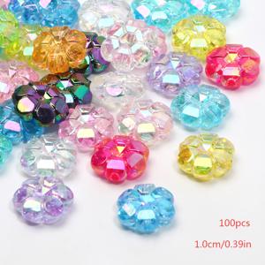 TEMU 10mm 100개 밝은 색상 투명 여섯 꽃잎 꽃 아크릴 구슬, 투명 DIY 주얼리 제작 재료, 목걸이, 팔찌, 열쇠고리 및 기타 장식용 - 수제 주얼리 액세서리