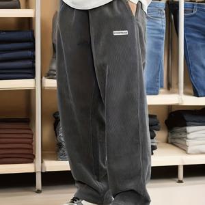 TEMU 남성용 레트로 루즈 코듀로이 캐주얼 바지, 기울어진 포켓 - 통기성 좋은 레그 드로스트링 허리 스웨트팬츠, 시티 워크 및 야외 활동에 적합