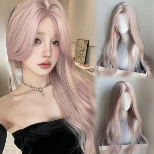 TEMU 1개 26인치 여성용 가발, 귀엽고 사랑스러운 라이트 핑크, 사이드 뱅과 빅 웨이브, 긴 곱슬머리, 데일리웨어, 할로윈, 뮤직 페스티벌 등에 적합. 풍성하고 다용도, 패셔너블하고 우아하며 모든 머리 모양에 잘 어울림