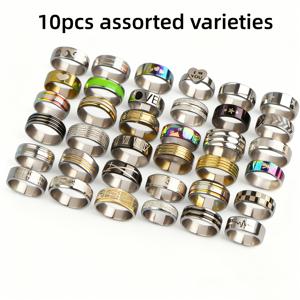 TEMU 10/20 클래식 엘레강스 프린트 스테인리스 스틸 남성용 반지/다양한 스타일 남녀 손가락 주얼리 반지 세트/파티 데일리 웨어 추가 (상자 없음)