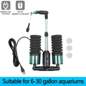 TEMU 전기 전원 헤드 필터, 듀얼 타워 스펀지 필터, 저소음 어항 필터, 공기 주입 기능이 있는 어항 필터, 높이 조절 및 360도 회전 가능 배출구, 6-30갤런 어항에 적합, 전원 어댑터 및 필터 미디어 미포함 배송