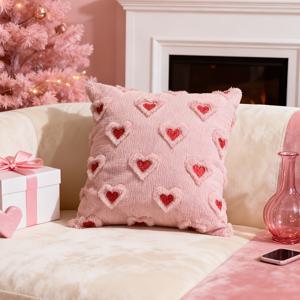 TEMU 1개 3D 하트 자수 플러시 쿠션 커버 18x18 인치 핑크 달콤하고 귀여운 로맨틱 쿠션 커버 웨딩 시즌 기념일 선물, 침실 거실 소파 장식 베개 코어 없음