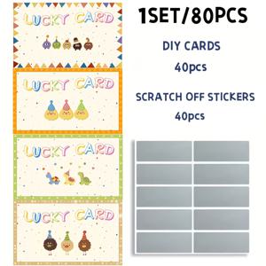 TEMU 귀여운 만화 디자인의 스크래치 카드 40/80개입 - 휴일 선물 및 상품 증서, 친구와 가족과 함께하는 인터랙티브 게임에 적합, 파티 게임 상품, 선물 카드 벌점 카드 및 카드로 완벽, 생일, 결혼식에 적합