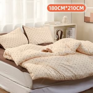 TEMU KURUA 부드러운 사계절 배색 도트 브라운 차렵이불 세트（180cm*210cm）