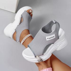 TEMU FUNKYUKI 여성용 여름 캐주얼 단색 웨지샌들 - 편안한 메쉬 통기성 니트 갑피, 오픈토 디자인의 플랫폼 웨지 힐, 스포티 캐주얼 스타일의 일상적인 편안한 착용을 위한 스타일리시한 신발, 다양한 색상 제공, 여성 신발