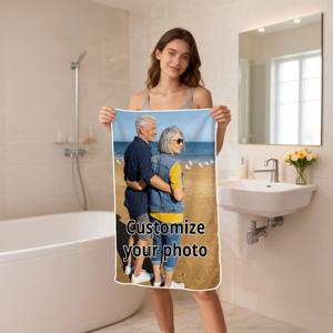 TEMU 1개 맞춤 제작 롱 타월 | 가볍고 휴대 가능, 재사용 가능, 창의적인 디자인, 부드럽고 흡수성이 좋음, 세탁기 사용 가능, 가정용으로 이상적, 발렌타인데이, 생일, 기념일 선물, 폴리에스터, 현대적인 스타일, 직사각형 모양, 262 g/m²