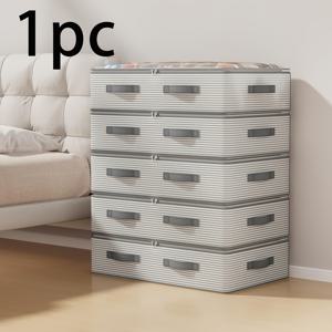 TEMU 초대형 다층 수납 가방 - 시즌 의류 및 침구를 위한 평면 침대 밑 수납 상자, 내구성이 뛰어난 부직포 원단으로 제작 (화이트/그레이), 의류 및 추가품을 위한 확장 가능한 휴대용 정리함, 라벨이 없는 서랍 특징