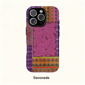 TEMU 휴대폰 케이스 - 플로럴 체크 패치워크 디자인 휴대폰 케이스, 아이폰 17, 16PM, 15Promax, 11Pro, 12MINI, 13Plus, 7/8 SE, XS, XR 호환, 2-in-1 광택 케이스