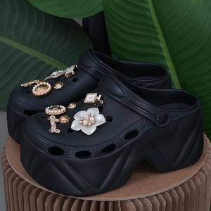 TEMU 새로운 패션 라인스톤 잉글리시 카멜리아 여성용 하이힐 클로그 8809, 여성 신발