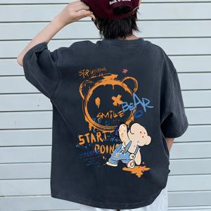 TEMU 남아용 오버사이즈 반팔 티셔츠 - 루즈핏 여름 캐주얼 웨어, 어플리케 패치, 라운드넥 티셔츠, 기계 세탁 가능한 편안한 놀이 옷