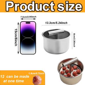 TEMU 스테인리스 스틸 미트볼 메이커 도구 – 12개 미트볼 수제 몰드, 인체공학적 프레스로 간편하게 고정된 미트볼을 만듭니다 (soup, 파스타 & 애피타이저용) | 식기세척기 사용 가능, 녹 방지 & 레스토랑, 홈 셰프 & 식사 준비를 위한 상업용 등급