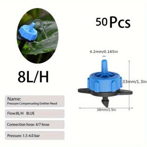 TEMU 2/4/8리터용 50개 압력 보정 점적 에미터, 정원 가꾸기, 화분 식물, 과일 나무 및 발코니 점적 관개에 적합, 안정적인 유량