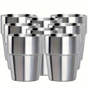 TEMU 4/8개 스테인리스 스틸 맥주 머그 - 쌓을 수 있는 흔들림 없는 메탈 컵, 커피, 차, 맥주에 적합, 야외 여행, 캠핑 및 일상 사용에 이상적 (6 Oz / 10 Oz)