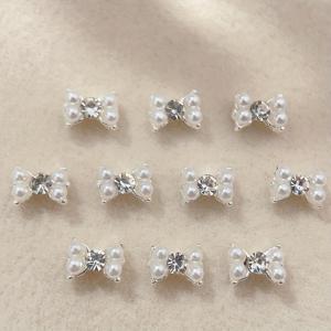 TEMU 10개 세련된 진주 & 라인스톤 리본 네일 참 - 합금 DIY 네일 아트 장식, 무취 매니큐어 액세서리