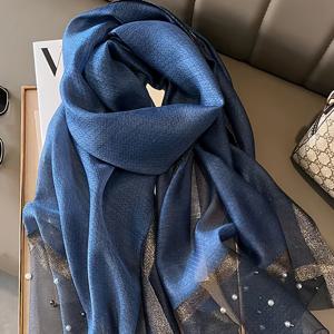 TEMU 1개 여성용 우아한 스카프, 무무늬 비즈 숄, 캐주얼 스타일 액세서리, 통기성 좋은 장식 자외선 차단, 데일리 매칭, 이브닝 파티 및 데이트에 적합