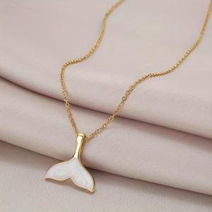 TEMU 여성용 스타일리시 피쉬 테일 스테인리스 목걸이, 칼라본 체인 - 다재다능한 라이트 럭셔리 스타일