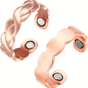 TEMU 여성용 구리 반지 2개, 조절 가능한 자석 구리 반지, 어버이날 발렌타인데이 선물용 주얼리