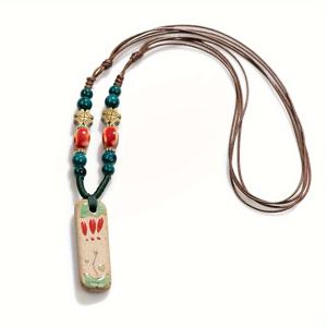 TEMU 핸드메이드 세라믹 목걸이 빈티지 도자기 민족 스타일 징덕정 펜던트 액세서리