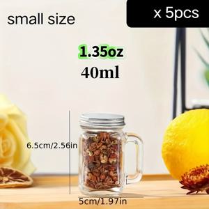 TEMU 미니 메이슨 ジャー 샷 글라스 5개 세트 - 다용도 사이즈(1.35/2.03/4.06oz) 손잡이 포함, 바, 펍, 클럽 및 가정용 - 재사용 가능한 지속 가능한 유리제품. 유리 컵 & 소스, 가정, 파티, 결혼식 답례품에 적합