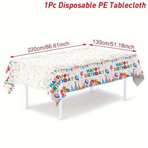 TEMU 할로윈, 크리스마스, 1개, 생일 테이블보, 130*220cm 일회용 테이블보, 풍선 생일 모자 테이블보, 생일 파티 장식, 식탁 장식, 테이블 장식, 1번째 생일 파티 장식, 해피 버스데이 장식