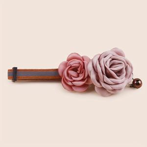 TEMU 1pc 우아한 폴리에스테르 이중 로즈 꽃 귀걸이 액세서리, 고양이용 벨이 있는 조절 가능한 고양이 목줄