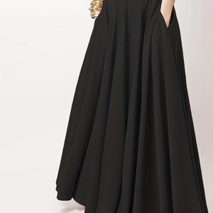 TEMU 여성용 솔리드 컬러 플리츠 미디 스커트, 사이드 포켓, 루즈핏