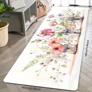 TEMU 1개 꽃무늬 미끄럼방지 주방 매트 - 부드러운 파스텔 컬러의 폴리에스터 바닥매트, 욕실/세탁실/출입구용 직사각형 기계제작 매트 - 쉬운 관리 홈 데코, 주방 바닥 매트