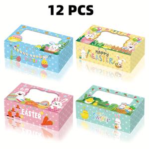 TEMU 창문이 있는 12개의 부활절 선물 상자, 부활절 토끼 달걀 비스킷 선물 카드 판지 도시락 상자, 부활절 파티 용품 비스킷 선물 상자, 달걀 사냥 파티 선물 포장 용품