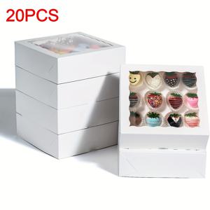 TEMU 투명 창문이 있는 박스 20개 세트 - 파이, 쿠키, 초콜릿 덮힌 딸기, 샤르쿠테리 보드, 케이크식슬, 프레첼에 완벽함 - 명절, 파티, 선물용 식품 안전 종이 트리트 박스