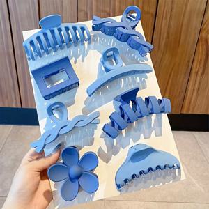 TEMU 8개/세트, 클라인 블루 그랩 클립 여성용 새로운 디자인 간단하고 다용도 뒷머리 대형 상어 클립 헤어핀, 일상 착용, 레저 파티, 출퇴근, 휴가, 청소, 메이크업, 의류 및 액세서리 매칭, 주얼리 클립