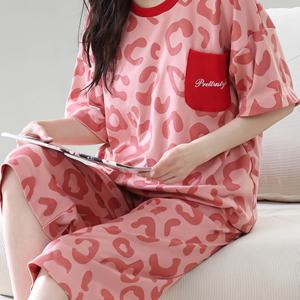 TEMU 새로운 스타일 - 귀여운 만화 반팔, 봄, 여름, 가을용 - 포켓 포함 - 카프리 팬츠 잠옷 세트와 매치, 편안하고 넉넉한 루즈핏 라운지웨어