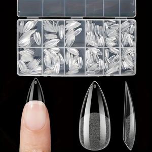 TEMU 600개 숏 아몬드 프레스온 네일 - 오벌 코핀 쉐이프, 세미매트 투명 아크릴 인조네일 12사이즈 여성용 & 홈사용, 귀여운 짧은 프레스온 네일, 빠른 네일 연장, 광택 마감