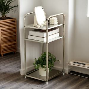 TEMU 3단 스테인리스 스틸 욕실 수납 랙 - 욕실 또는 침실의 세면도구, 책 및 장식품을 위한 독립형 정리 선반, 수납 캐비닛이 있는 계층형 선반, 다용도 랙