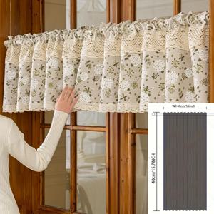 TEMU 파스텔 화환무늬 프린트 커튼 1개, 신선하고 심플한 파티션, 짧은 커튼, 패브릭 하프 커튼, 캐비닛 장식 도어 커튼, 암막 커튼