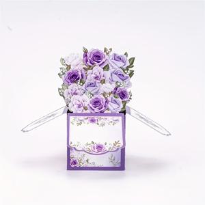 TEMU 1개 입체적인 보라색 장미 꽃 가지 카드 - 어버이날, 생일, 발렌타인데이, 추수감사절, 기념일, 결혼식에 적합한 팝업 플로럴 디자인 - 그녀, 친구, 엄마, 홈 데코, 또는 파티 초대장에 완벽한 선물