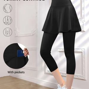 TEMU 여성용 스커트 속바지 요가 스커트 팬츠와 여성용 테니스 속바지 드레스 포켓|치마바지