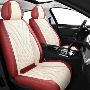 TEMU 1/2/5개 붉은 베이지 자동차 시트 커버, 범용 사계절 신상 PANA PU 가죽 풀서라운드 시트 커버, 여름철 편안함 소형차 전용 시트 커버