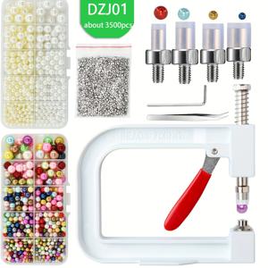 TEMU 주얼리 제작 키트, 액세서리는 별도 판매, 인조석 관련 구슬 약 3500개/6개, 핸드 프레스 인조석 관련 세팅 공구 세트, 구슬 리벳 고정기, DIY 수제 인조석 관련 세팅기, 구슬, 못, 나사머리, 핀셋, 렌치, 트레이 포함, DIY 공예품 액세서리용