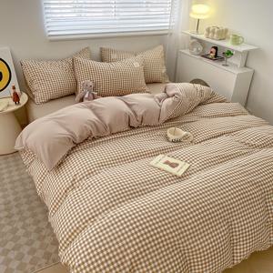 TEMU 4피스 이불 세트 (1*이불 커버 + 1*침대 시트 + 2*베개커버, 이불 코어 제외), 검정과 노란색 체크무늬 프린팅 침구 세트, 부드럽고 편안한 사계절용 이불 커버, 침실 및 게스트룸에 적합