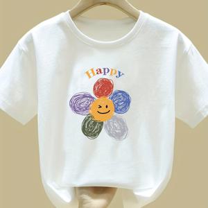 TEMU 2025 남녀공용 아동복, 중고학년용 루즈핏 반팔 티셔츠