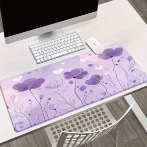 TEMU 1pc XXL 보라색 꽃과 하트 데스크 매트 - HD 프린트, 미끄럼 방지 고무 베이스, 27.5