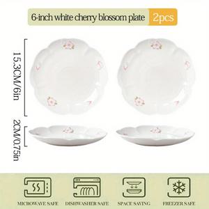 TEMU 새로운 세라믹 벚꽃 라운드 접시, 가정 및 주방용 - 사계절 다용도 식기, 창의적인 디자인 벚꽃 컬렉션, 사계절 적합 - 다기능 주방 식기 세트, 디저트 접시, 과일 접시, 간식 접시, 파스타 접시, 홈 스테이크 접시, 서양식 저녁 접시, 창의적인 아침 식사 접시 - 세라믹 식기, 집들이, 추수감사절, 크리스마스, 할로윈, 파티 주방 식기